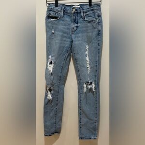 Frame Le Garcon Straight Leg Beldon Rips Distressed Blue Jeans - Women’s Size 25